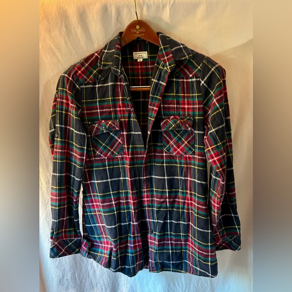 Matchstick Men’s M Navy Red Plaid Flannel Shirt Button Down Tartan